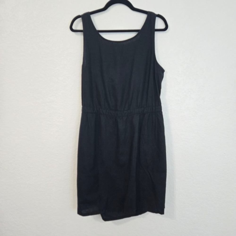 Gap Black Sleeveless Elastic Waist Linen Blend Dress Size L‎ Cutout Back Minimal